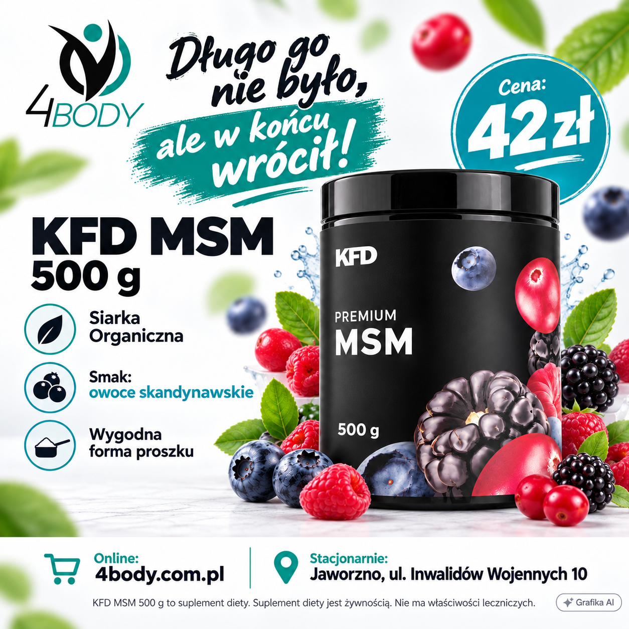 KFD MSM 500 g Siarka Organiczna Owoce Skandynawskie